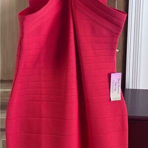 VENUS Asymmetrical Midi Dress in Vibrant Red